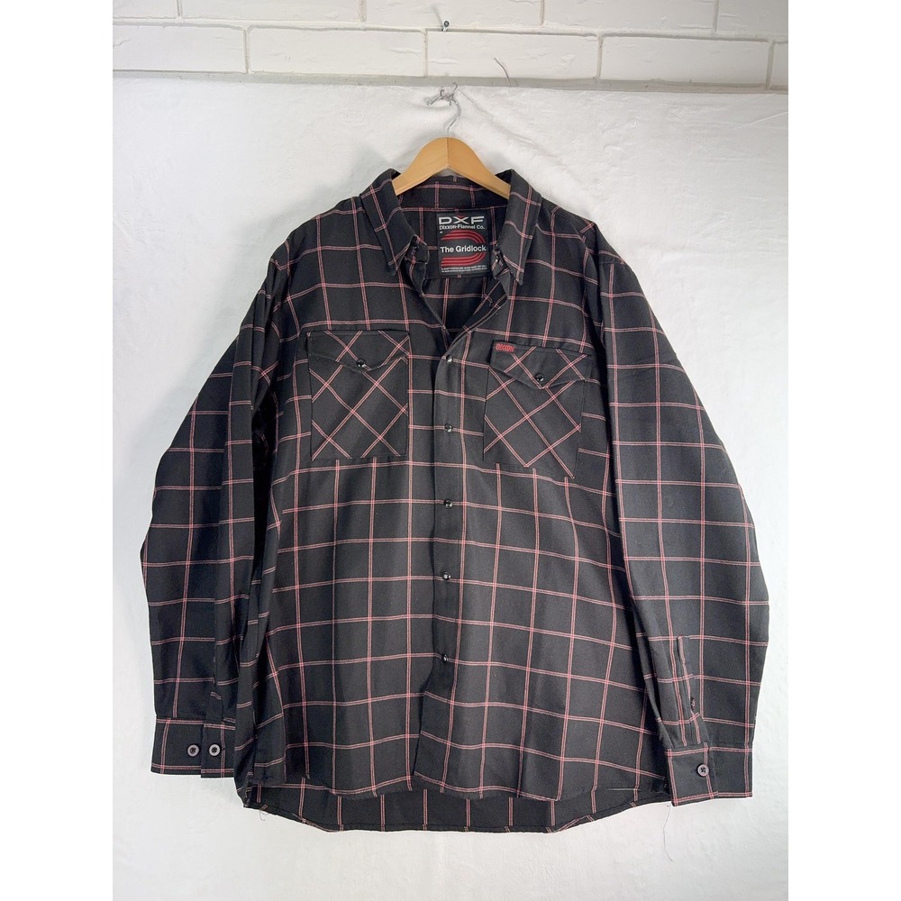 Dixxon Flannel Co Shirt Mens 2XL Black Red Plaid The Gridlock Snap Front Casual